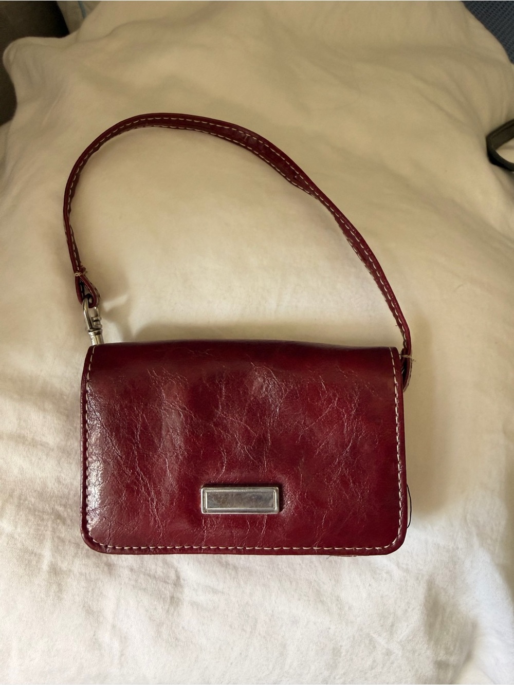 Women's Leather Wristlet Bag - Deep Burgundy